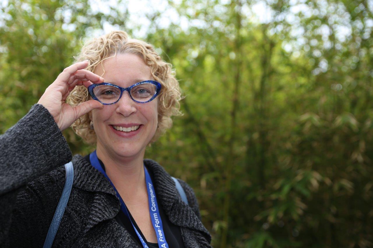 Person modeling glasses at Raise Your Glasses 2017
