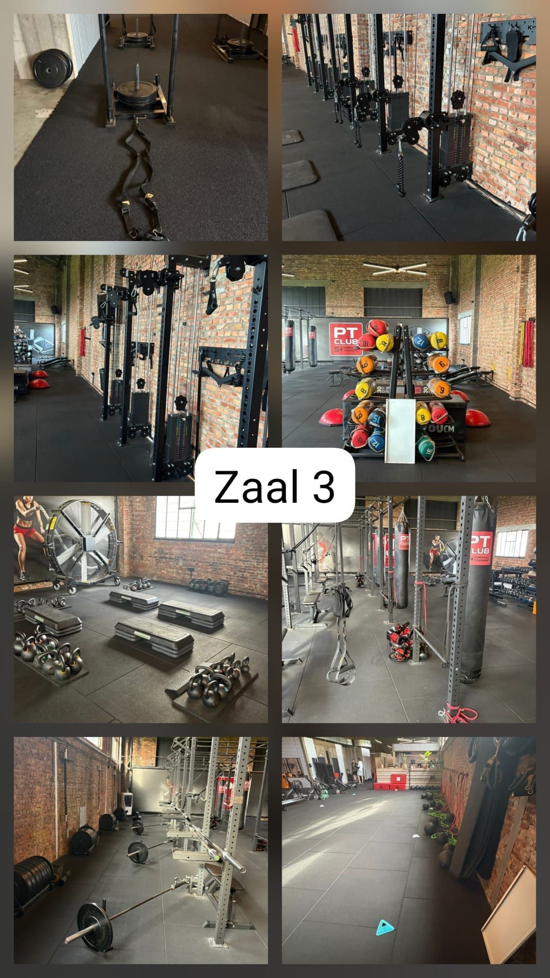 Collage van een fitnessruimte met het opschrift
