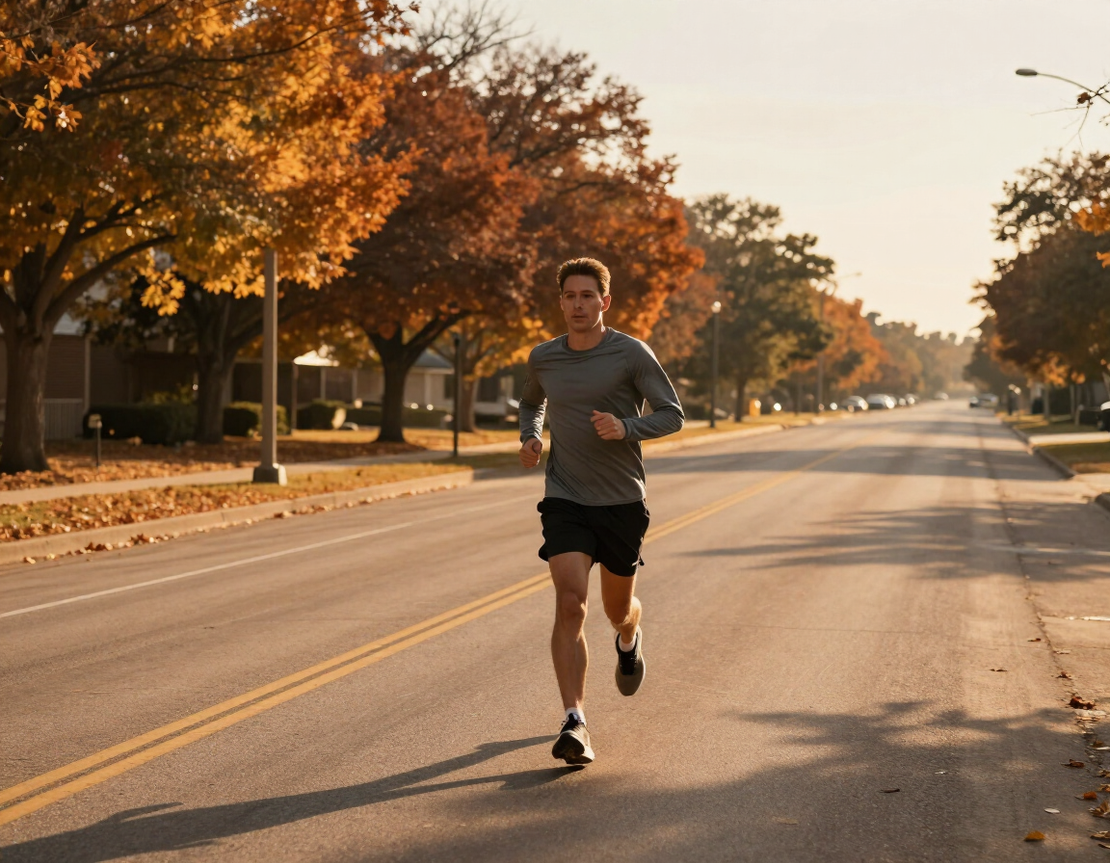 Solo runner on a long open street during the full marathon