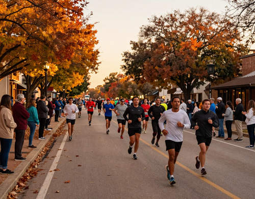 Wide crowd-lined avenue along the half marathon route