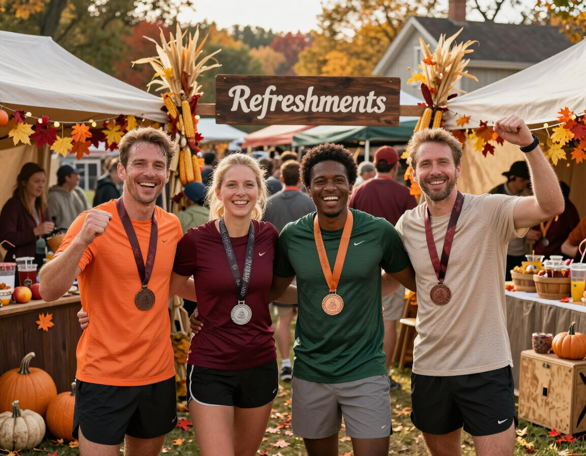 Runners celebrating at the post-race festival