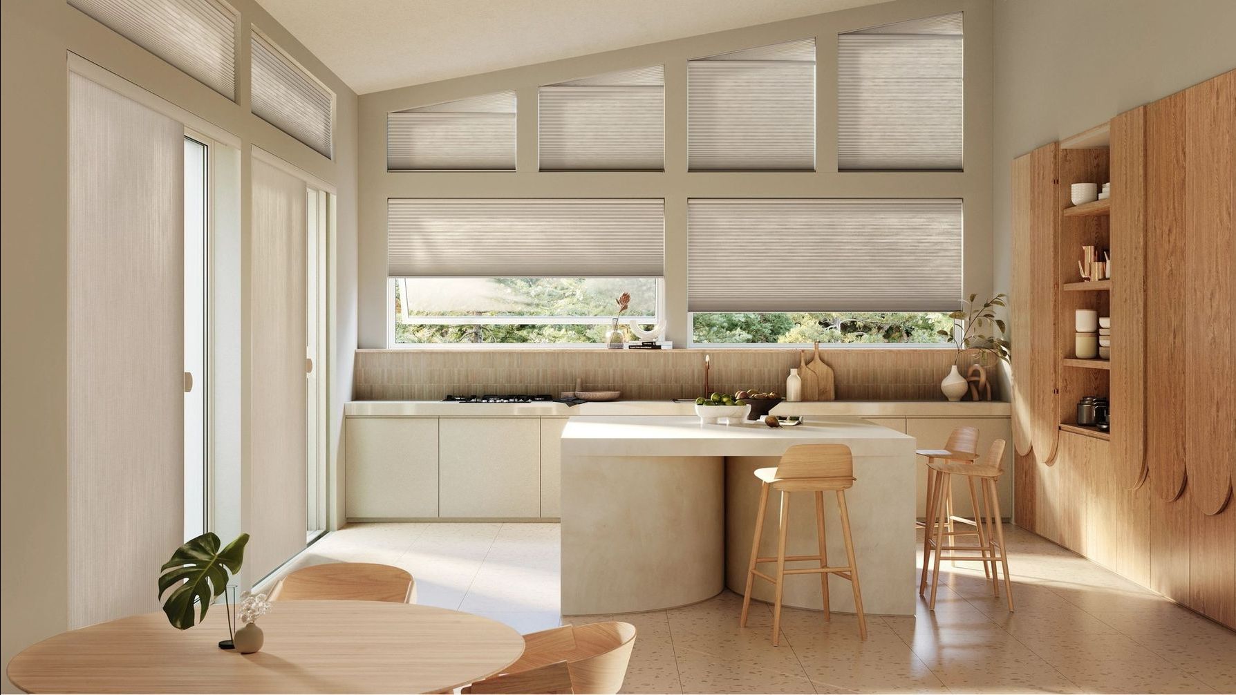 Hunter Douglas Duette® Cellular Shades in natural earth toned kitchen