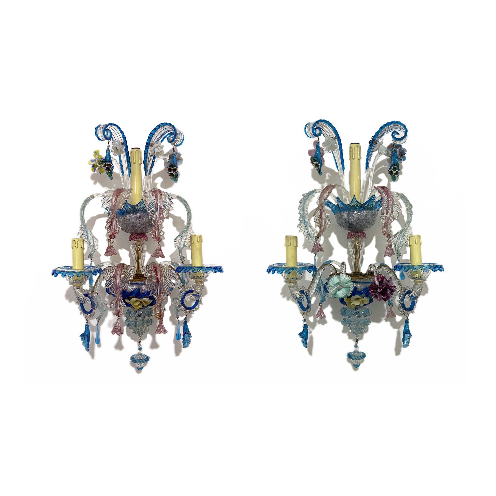 Due Appliques in vetro policromo, Murano, fine del XIX secolo
