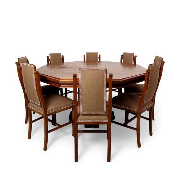 Grande tavolo ottagonale di rovere anni '40