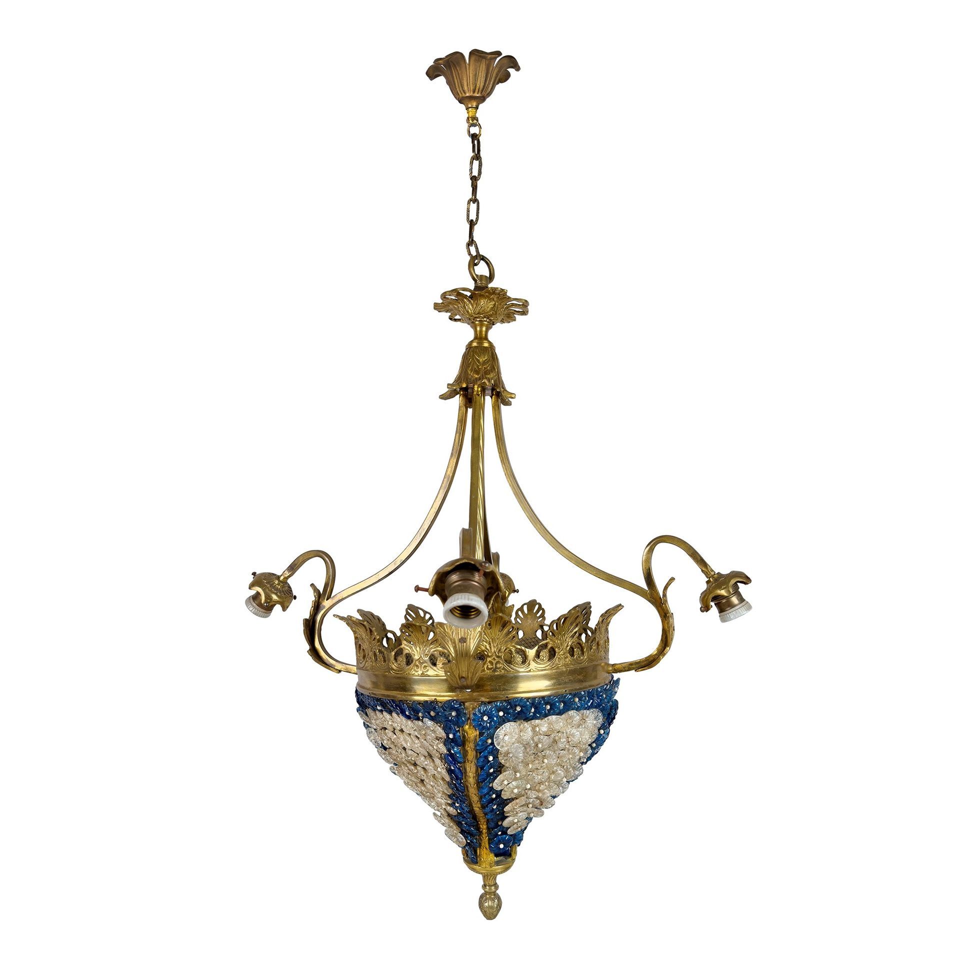 Lampadario in bronzo dorato, periodo Liberty
