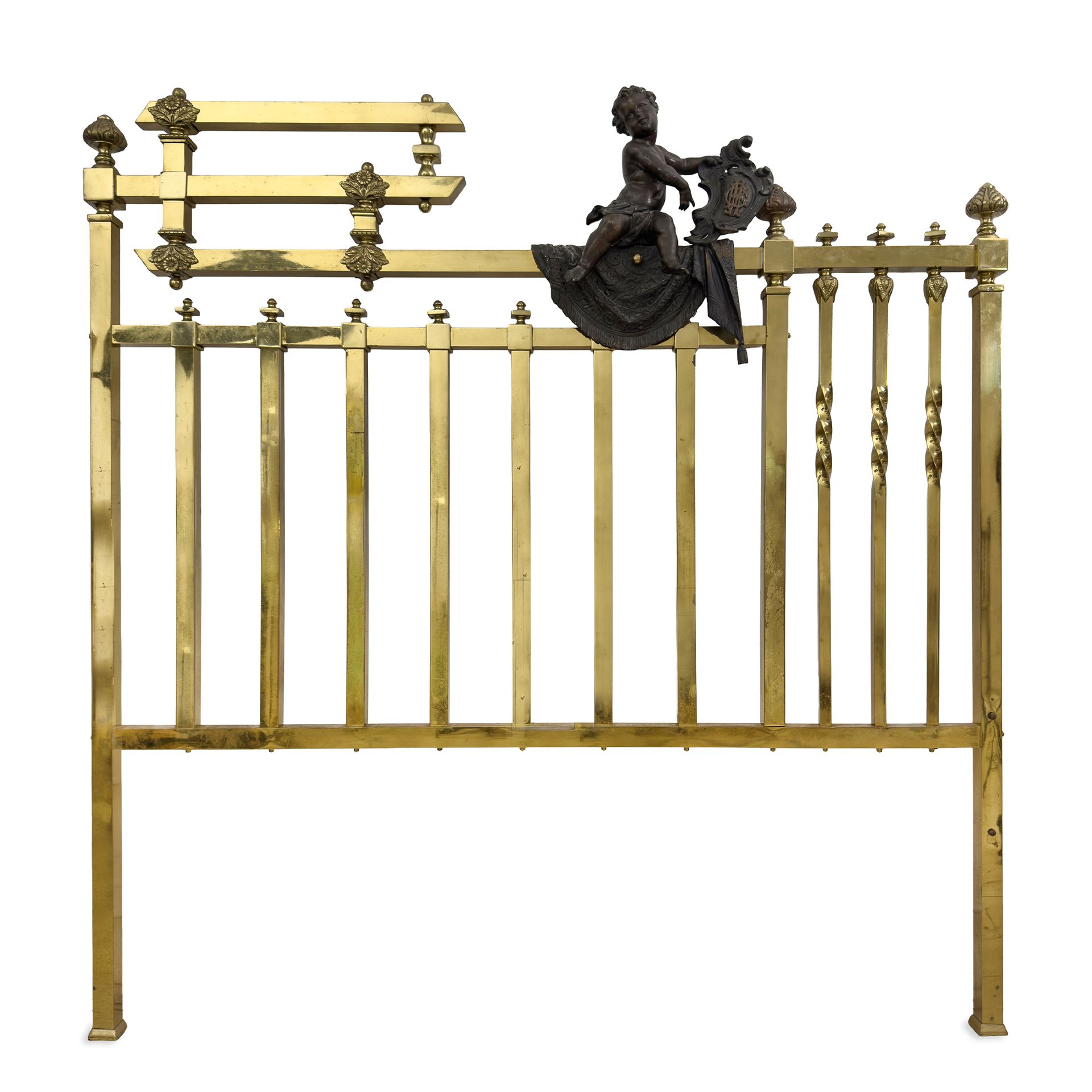 Letto matrimoniale in ottone e bronzo patinato, inizi del XX secolo