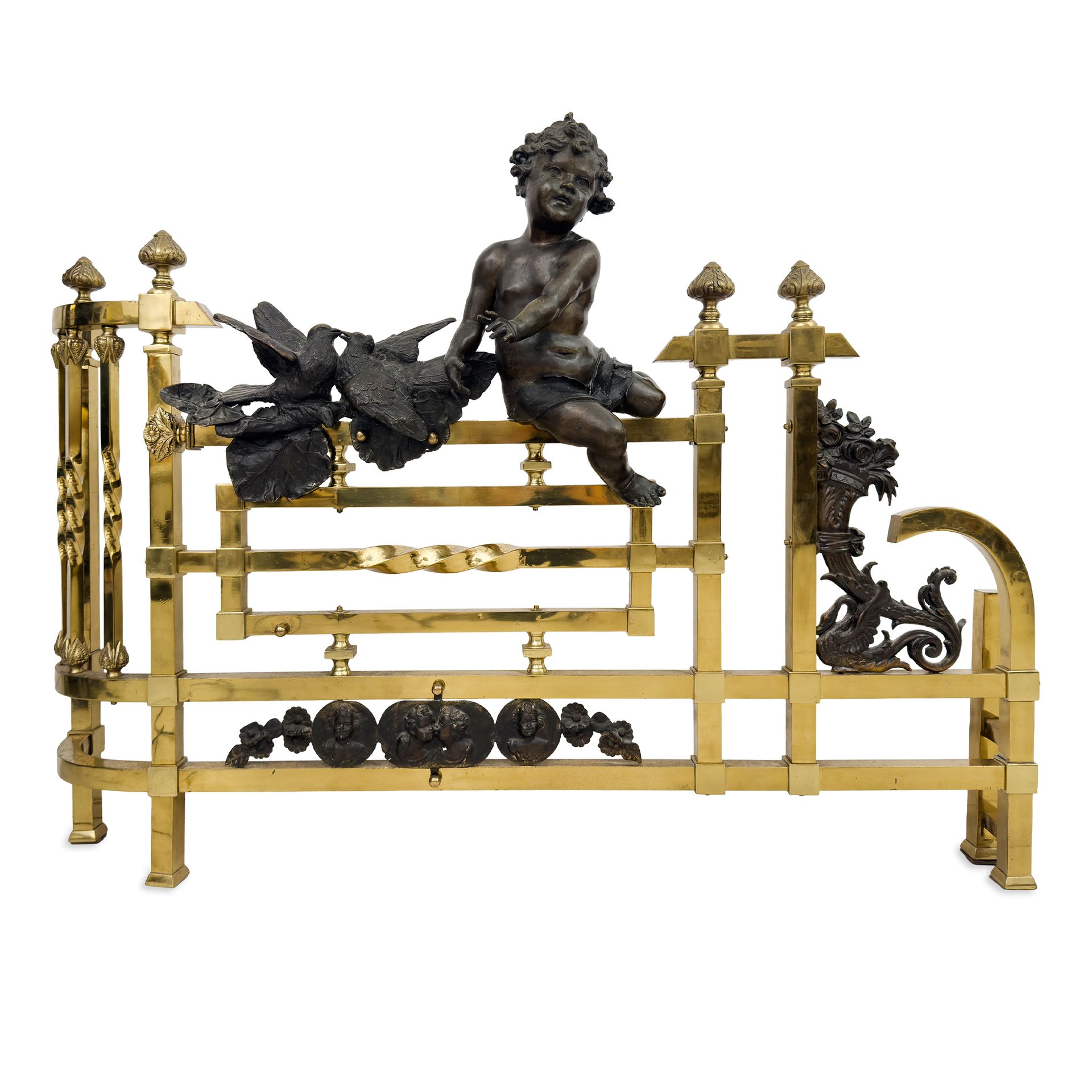 Letto matrimoniale in ottone e bronzo patinato, inizi del XX secolo