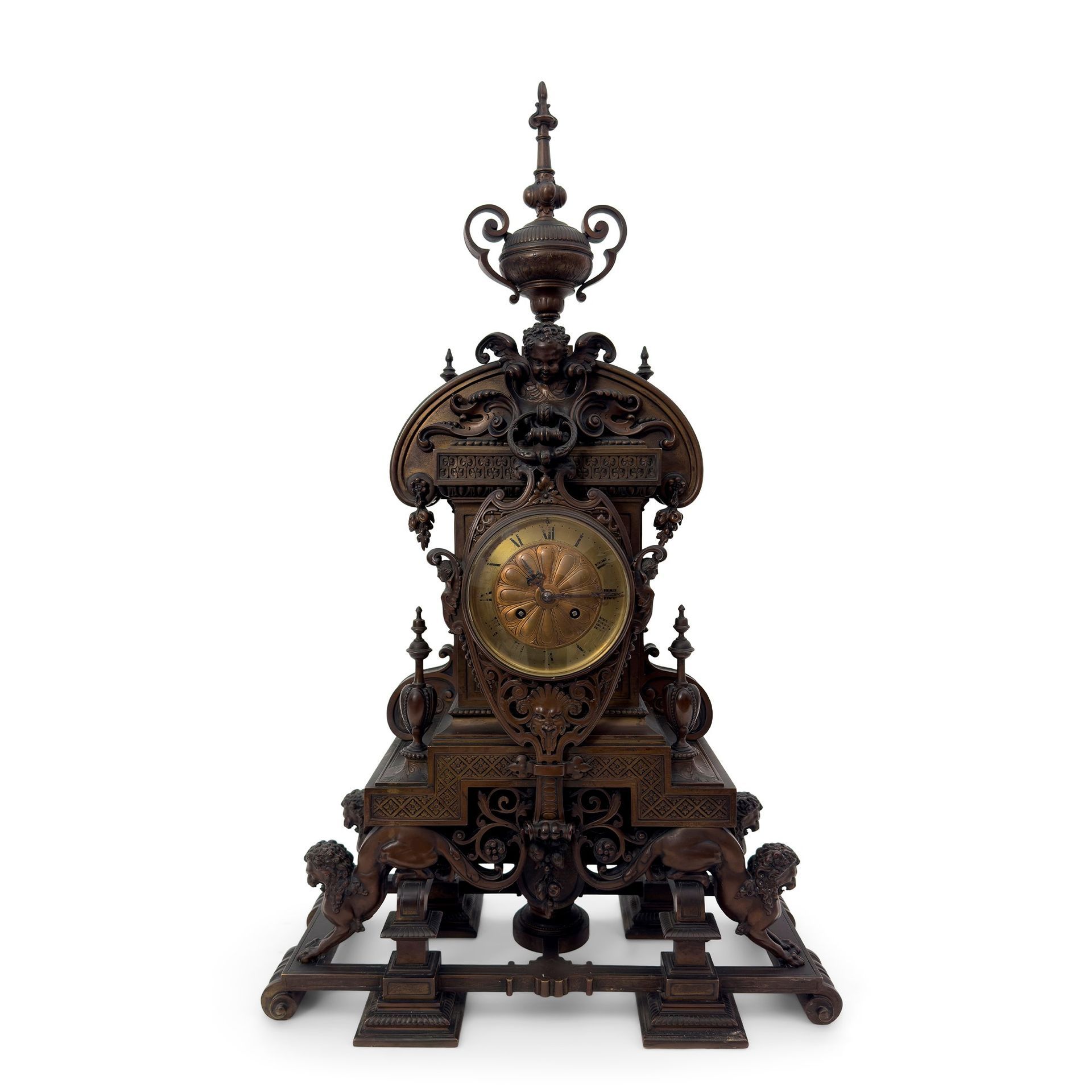 Pendola in bronzo patinata di gusto neo-egizio, Francia, XIX secolo