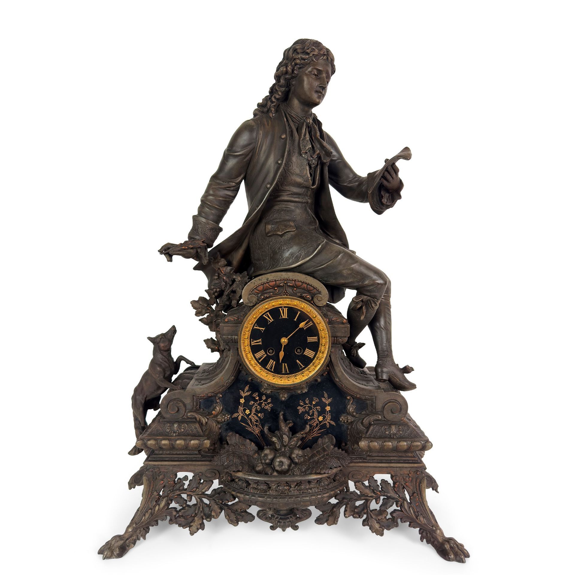 Pendola in bronzo patinato e marmo nero, Francia, XIX secolo