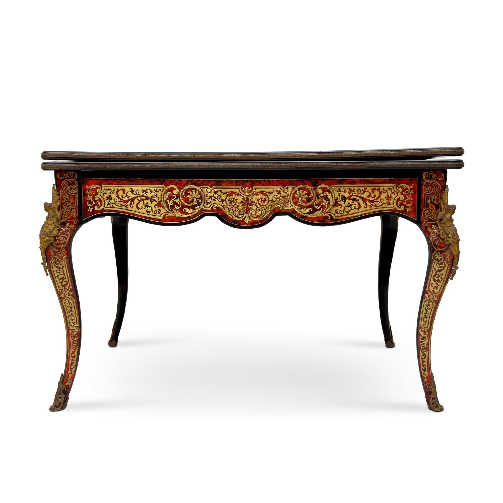 Tavolo da gioco in legno ebanizzato decorato alla maniera di Boulle, Francia XIX secolo