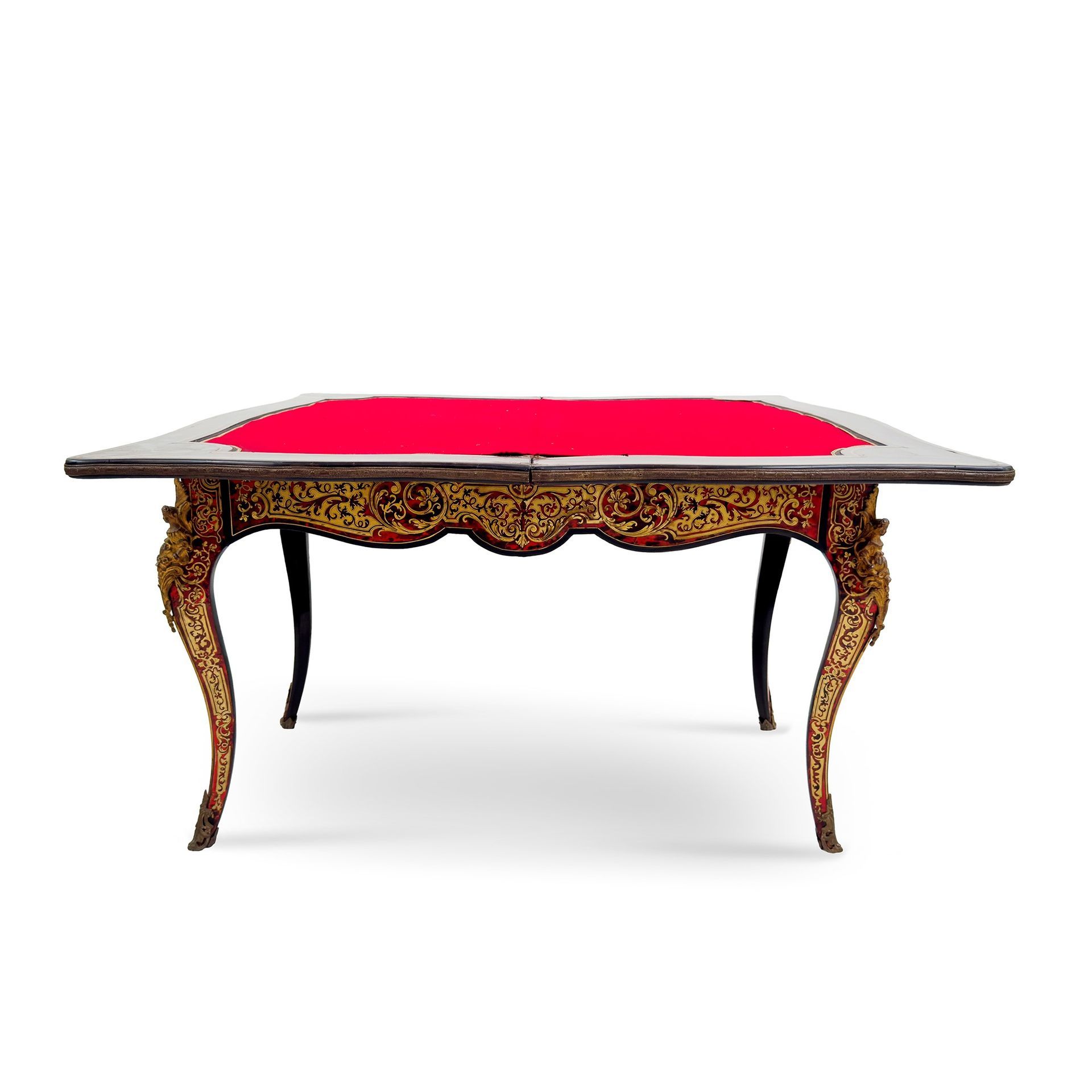 Tavolo da gioco in legno ebanizzato decorato alla maniera di Boulle, Francia XIX secolo