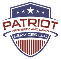 Patriot Property and Lawn Services LLC shield logo in red, navy, and white