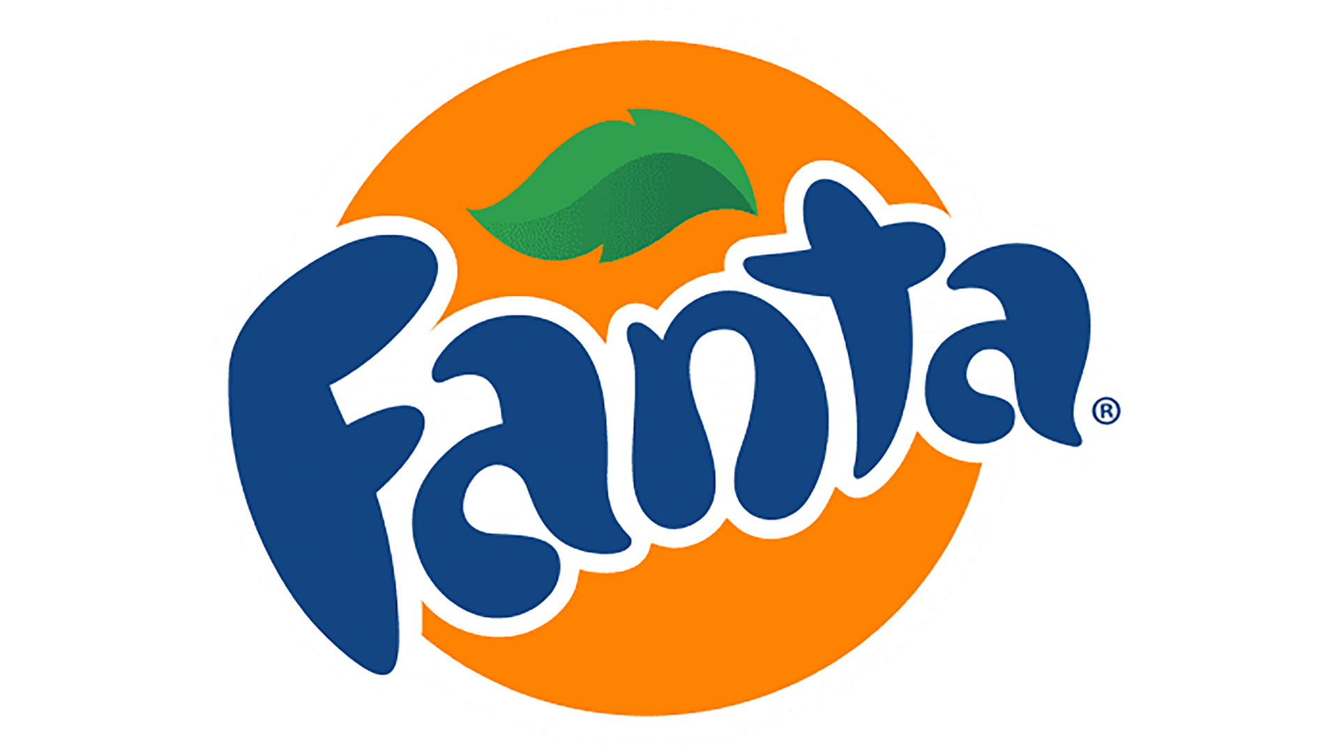 A blue and orange fanta logo on a white background