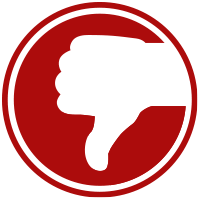 Red circle with white thumbs-down hand gesture, indicating disapproval.