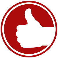 White thumbs up inside red circle.