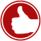 White thumbs up inside red circle.