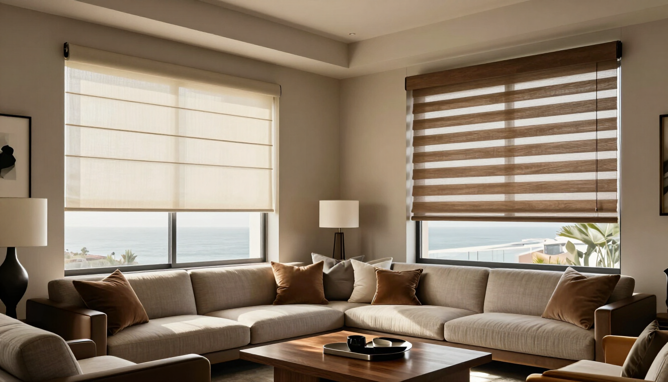 Sala de estar moderna con sofá seccional beige