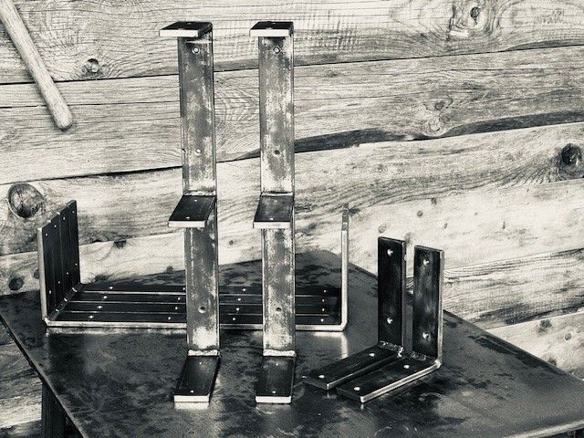 Steel brackets for wood shelving. Live edge shelving brackets and hardware.