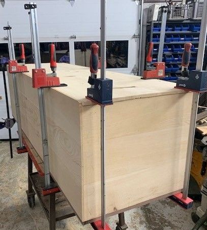 Wood cabinet for extra kitchen space and storage.