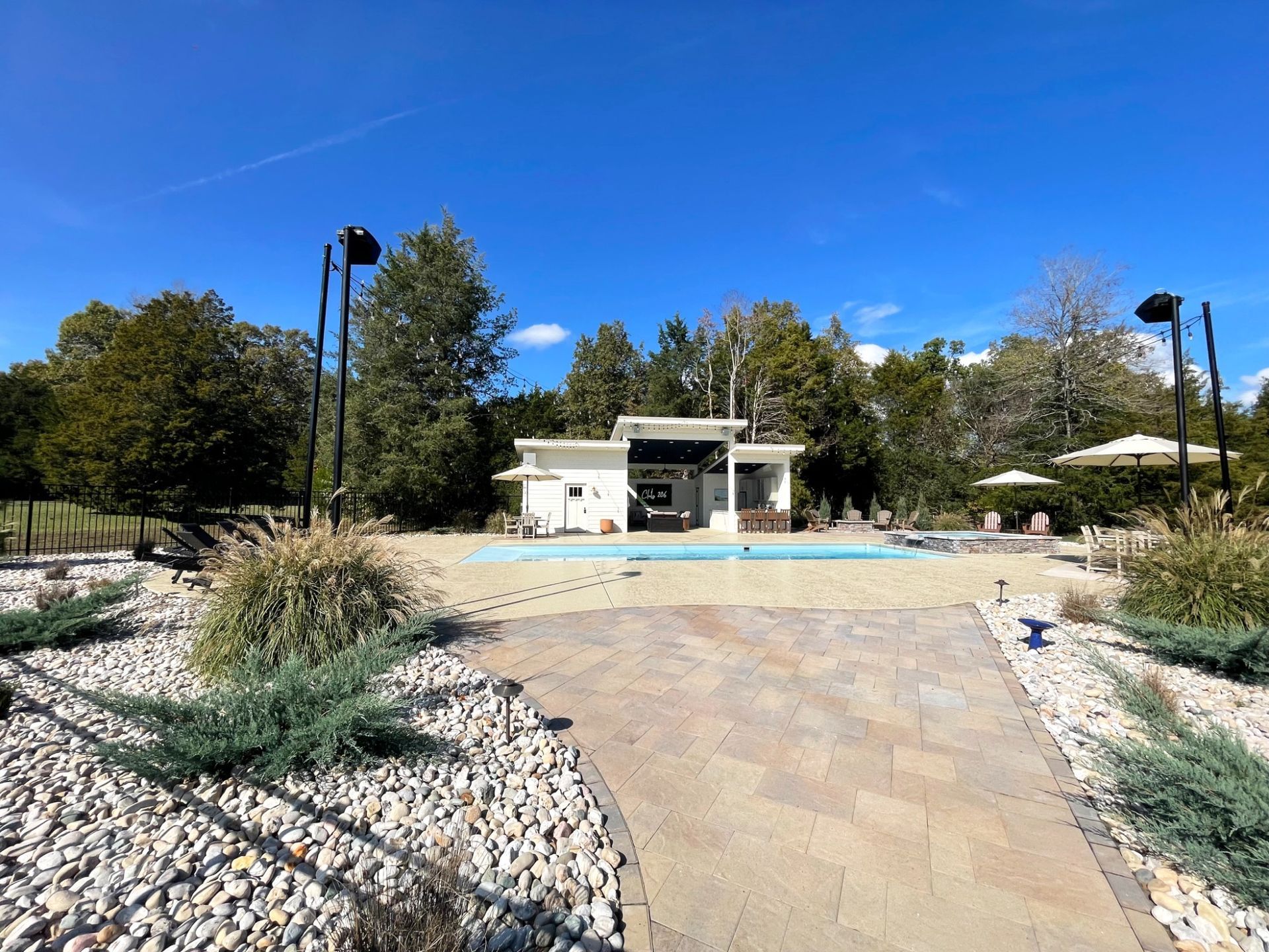 Relaxing view of Grace pool and modern cabana in Murfreesboro TN