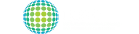 A stylized globe composed of small green and blue dots.