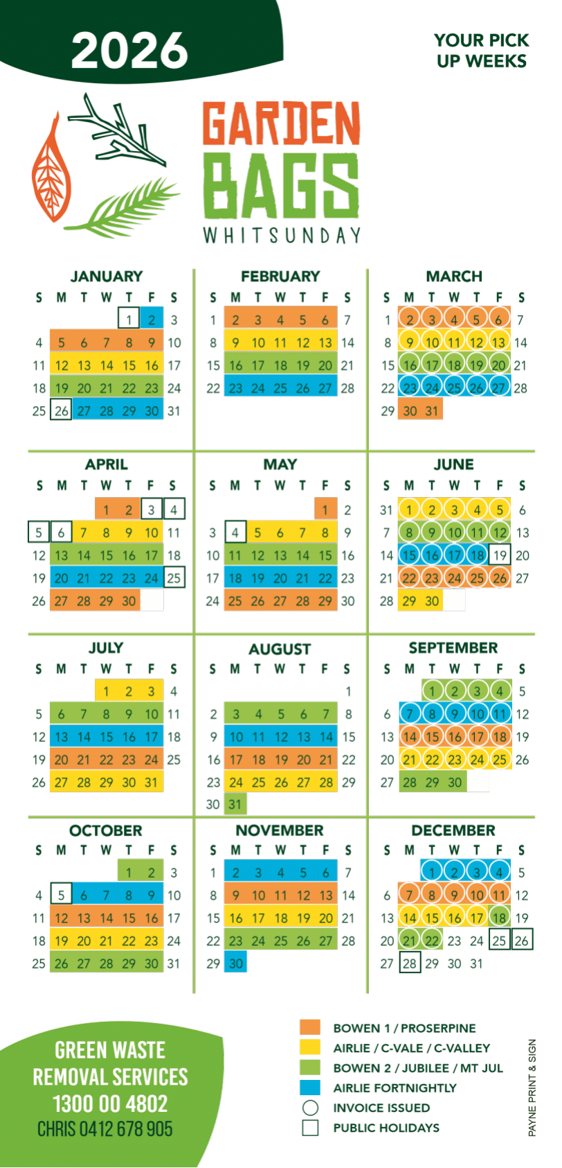 Garden Bags Whitsunday 2025 Collection Calendar