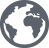 Black globe icon in a circle with continents in white and gray.