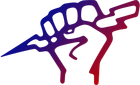 Purple and red clenched fist holding a syringe, symbolizing resistance to drugs