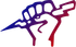 Purple and red clenched fist holding a syringe, symbolizing resistance to drugs