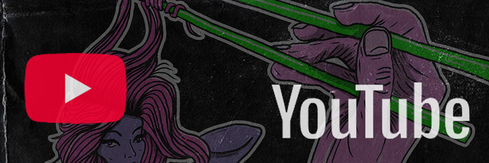Youtube Veenuzbu Logotipo do YouTube em um fundo escuro com padrão, com ícone de reprodução vermelho e texto branco.