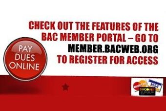 Advertisement for the BAC Member Portal. Red, white, and black text with