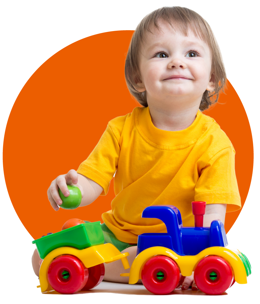 little boy toddler playing with toy isolated