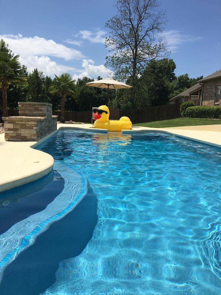 A yellow rubber duck is floating in a swimming pool in Texarkana, TX