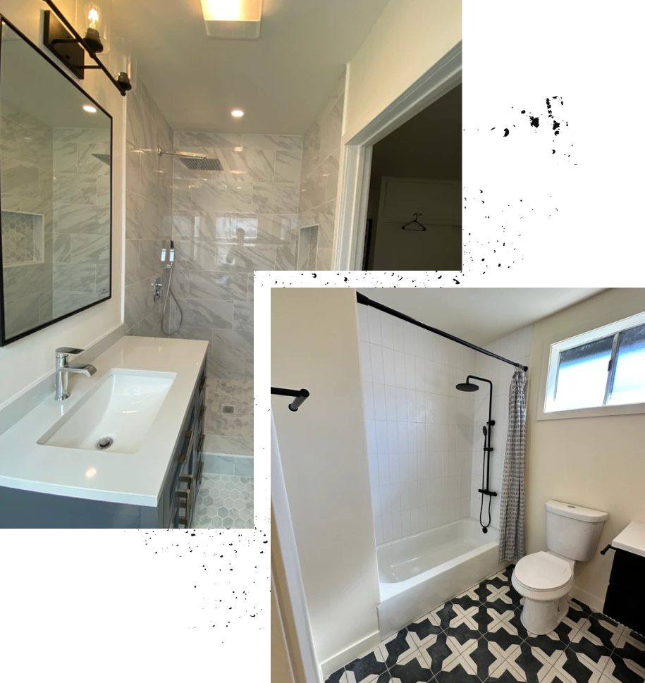 A bathroom with a sink a toilet and a shower