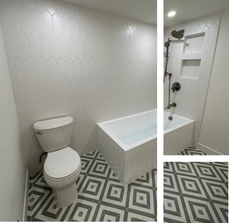 A bathroom with a toilet a bathtub and a shower