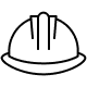 A black and white drawing of a hard hat on a white background.
