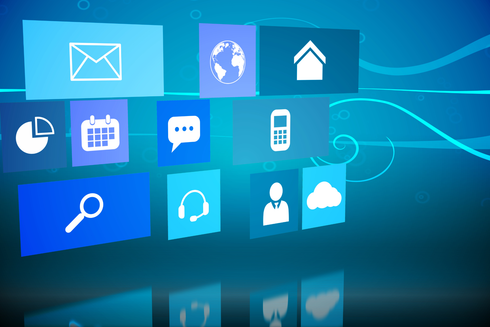 A blue background with a bunch of icons on it