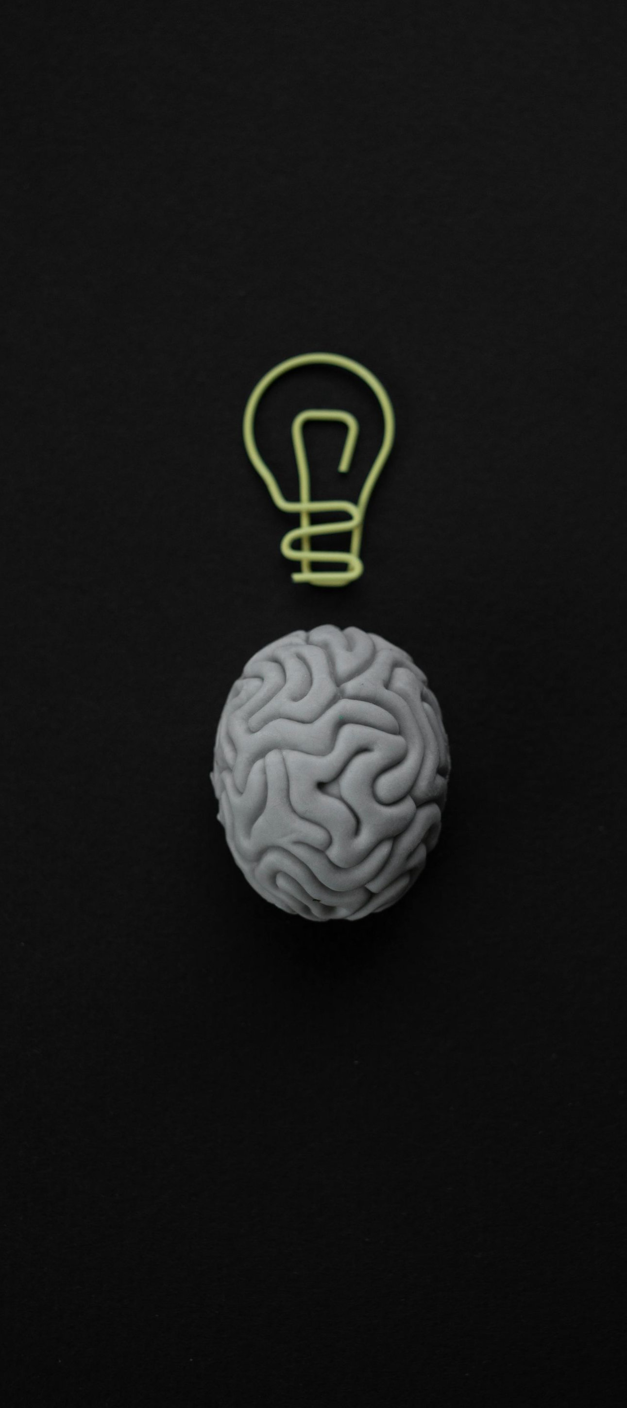 Gray brain beneath a yellow light bulb icon on a black background
