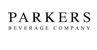 the logo for parker 's beverage company is black and white .