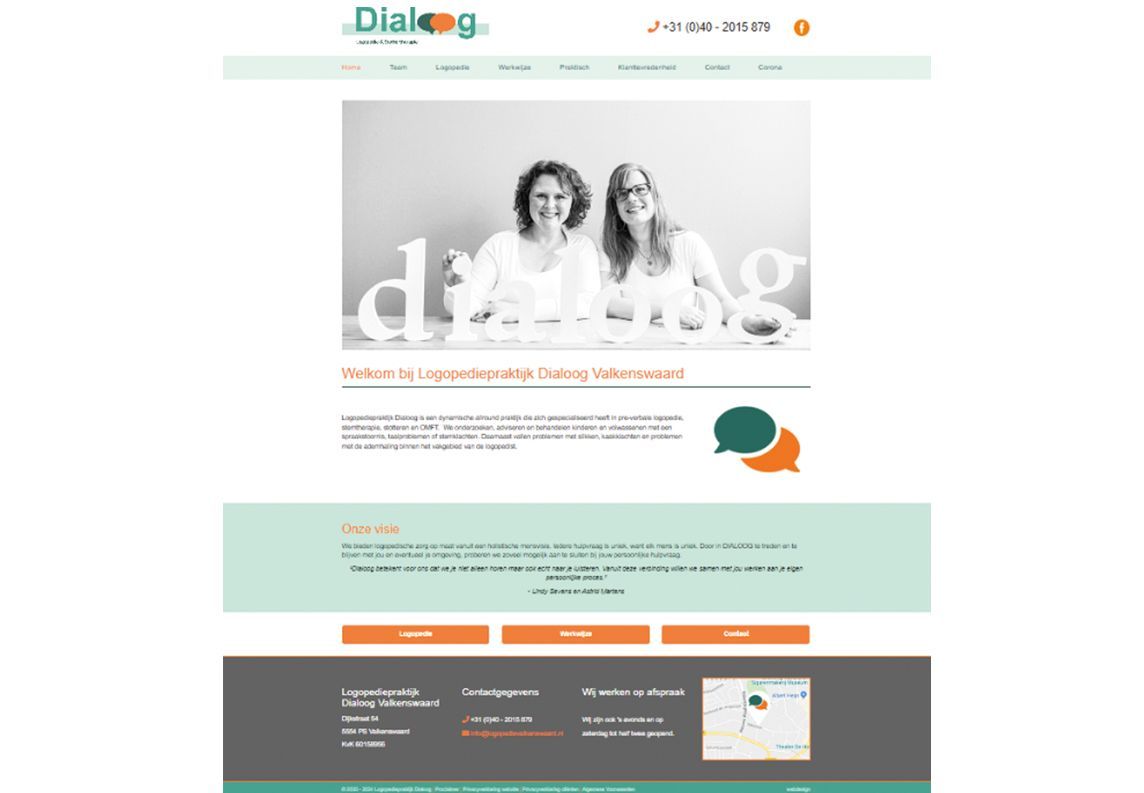 Een website met een foto van twee vrouwen en het woord dialoog erop.