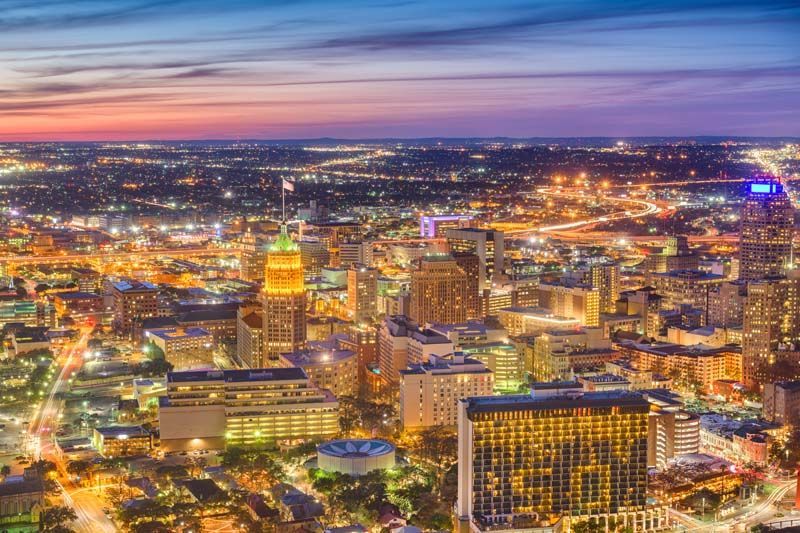san Antonio at night lit up