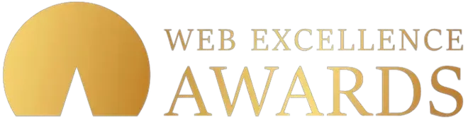 Golden logo with a half-circle and a cut-out triangle. Text says 
