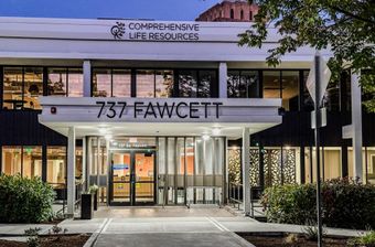Exterior of Comprehensive Life Resources at 737 Fawcett building entrance.