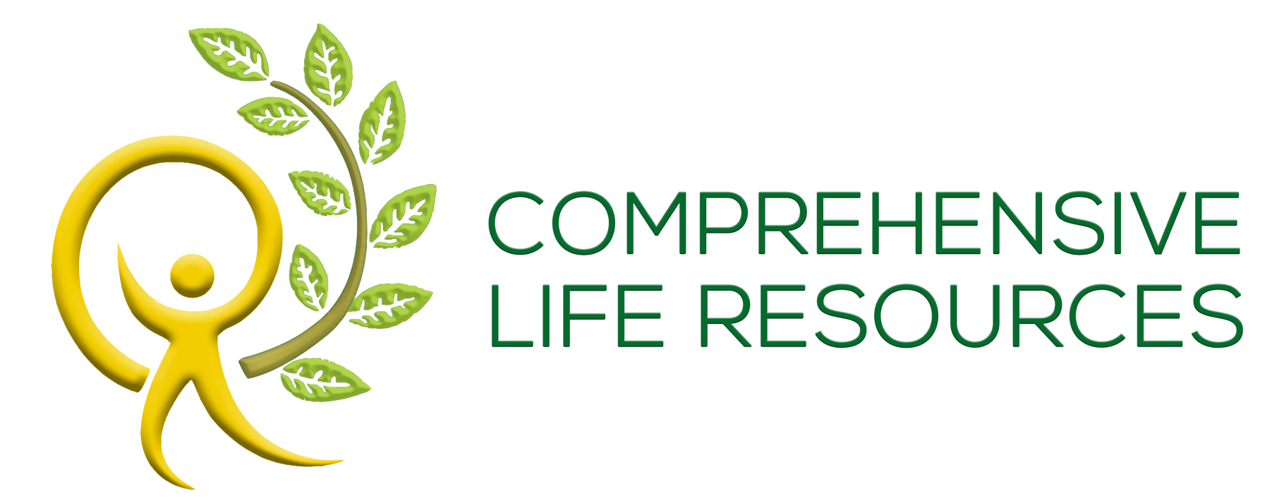 Logo: Yellow figure within a circle, branch with leaves to the right, green text 