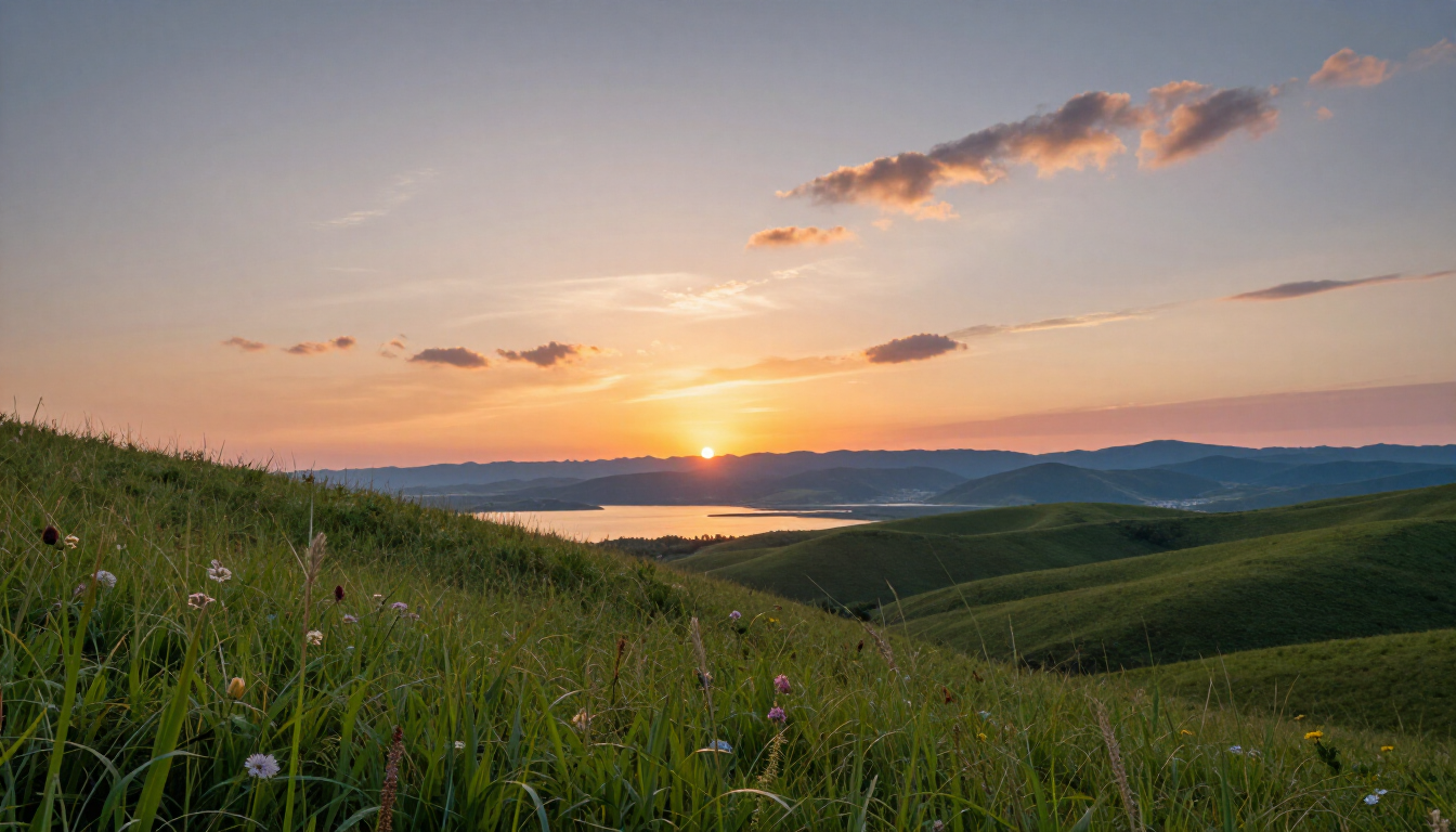 Tramonto spettacolare su paesaggio naturale, vista suggestiva di destinazione di viaggio.
