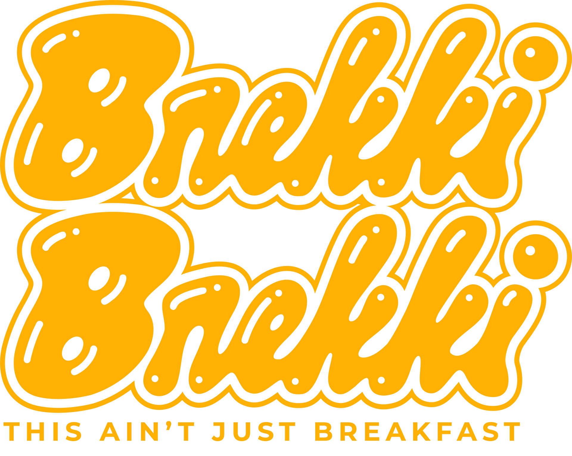 A yellow logo that says this ain 't just breakfast