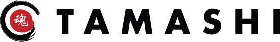 A close up of a tamashi logo on a white background.