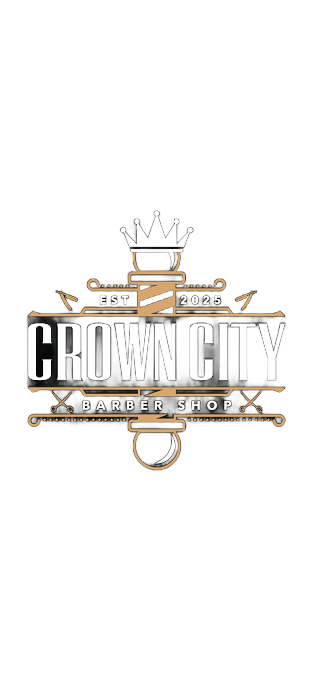 Gold-and-black &ldquo;CROWN CITY&rdquo; logo with a crown and decorative lettering on a white background