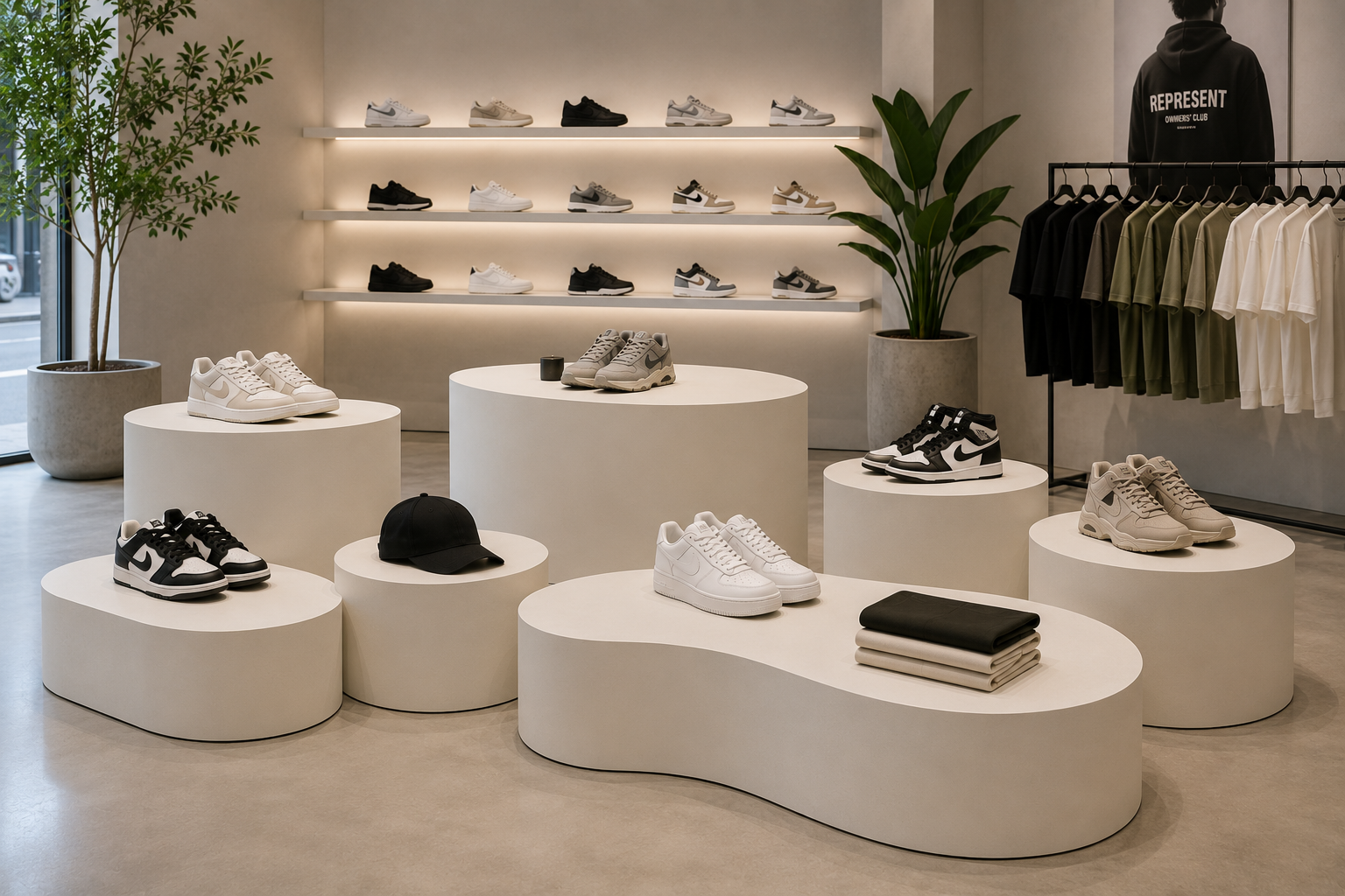 Isomo sneaker en fashion display podiums