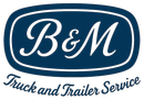 B&M Truck and Trailer Service logo in blue and white with cursive lettering